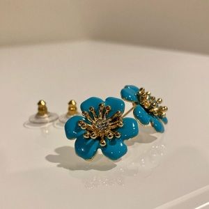 Kate Spade Hawaiian Garden Grove earrings enamel blue teal studs. Gold details
